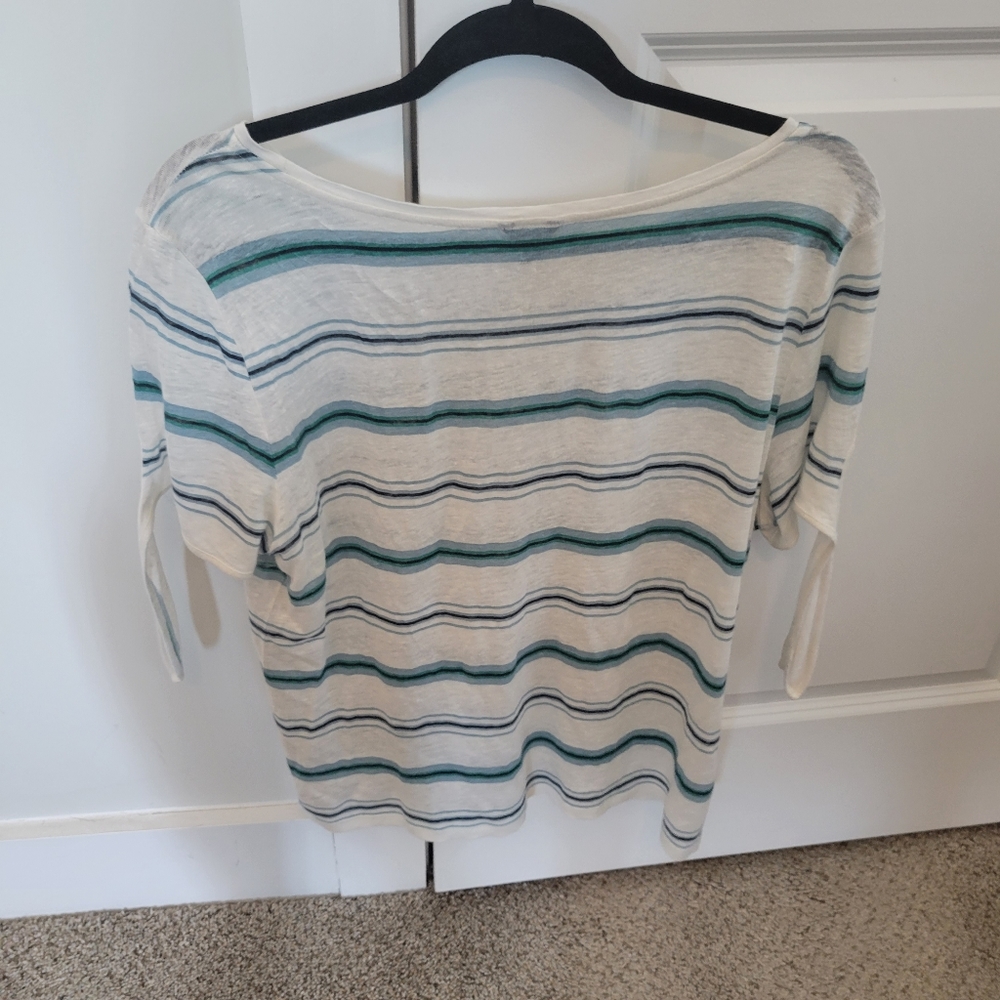 Ann Taylor Stripe Linen Tee Size L